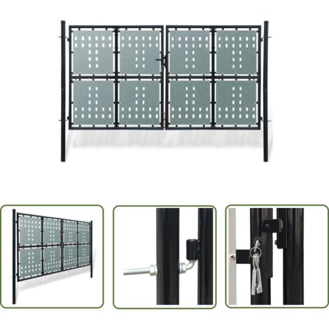 The Living Store Portail simple de clôture Noir 300x200 cm - Portail De Cloture - Portail Aluminium - Portillon Design - Portail Noir - Portail Jardin