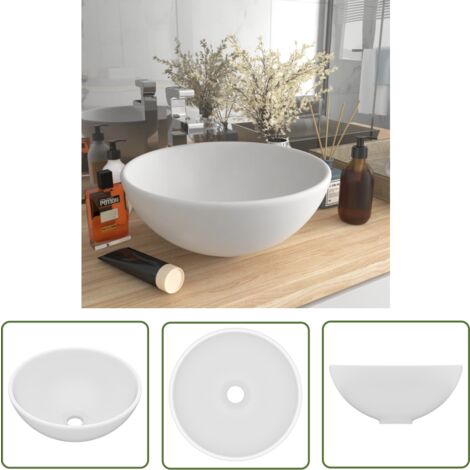 The Living Store Lavabo rond de salle de bain Blanc mat 32,5x14 cm Céramique - Lavabo Rond - Lavabo Céramique - Lavabo Blanc - Lavabo Salle De Bain - Meuble Salle De Bain