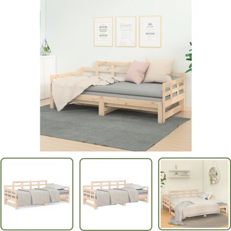 Lit Double Multifonction Inter Link – Pin Massif 180x200 Cm, Avec 2 Grands Tiroirs De Rangement, Sommier Inclus