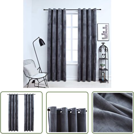 The Living Store Rideaux occultants et anneaux 2pcs Velours Anthracite ...