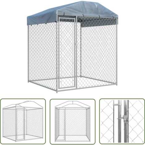 The Living Store Chenil d'extérieur avec toit pour chiens 193x193x225 cm - Chenil Pour Chien - Abri Chien Extérieur - Espace Jeux Chien - Niche Chien - Protection Chien