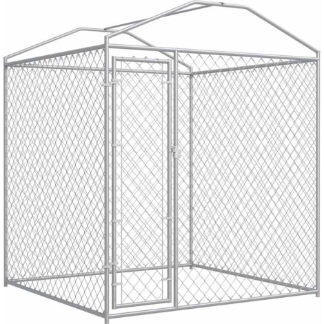 The Living Store Chenil d'extérieur avec toit pour chiens 193x193x225 cm - Chenil Pour Chien - Abri Chien Extérieur - Espace Jeux Chien - Niche Chien - Protection Chien