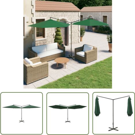 Parasol Demi Jardin VidaXL 294cm Avec LED - Mât Alu, Manivelle, Largeur 150cm - Pour Terrasse Et Balcon