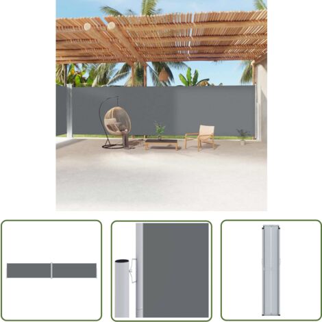 Auvent Latéral Rétractable Anthracite 117 X 300 Cm – Brise-Vue Jardin Balcon Terrasse – Protection UV Et Eau 100% Polyester