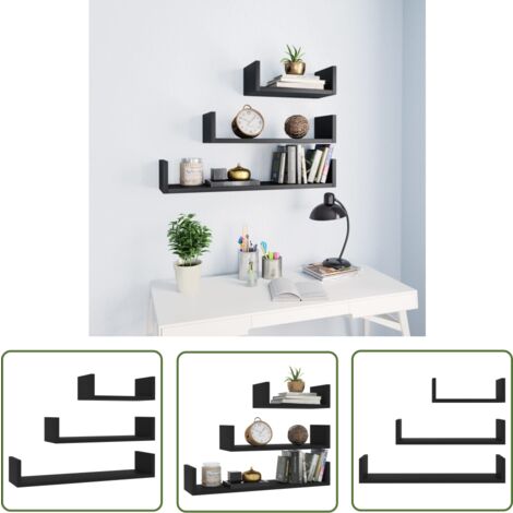 SRIWATANA Lot De 4 Mini Étagères Murales Flottantes 10 Cm Noir - Rangement Design Moderne