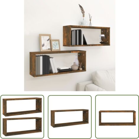 Lot De 6 étagères Murales Cubes Tidyard - Bois Chêne Marron - Dimensions 60x15x23 Cm - Pour Salon Ou Chambre