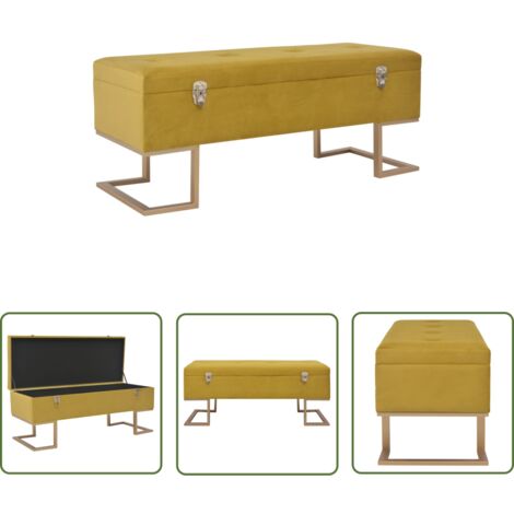 Banc De Rangement Velours Beige – Style Art Déco – Avec Coffre – 2 Places