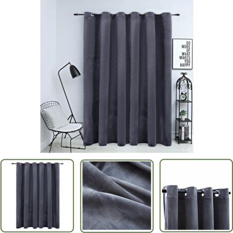 Rideau occultant et anneaux métal Velours Anthracite 290x245 cm - The Living Store
