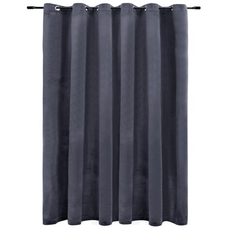 Rideau occultant et anneaux métal Velours Anthracite 290x245 cm - The Living Store