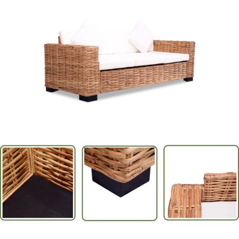 Canapé 3 Places En Rotin Naturel – Blanc – Neuf Sous Emballage