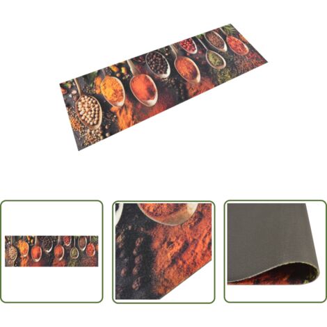 The Living Store Tapis de cuisine lavable impression cuillère épices 60x180 cm - Tapis De Cuisine - Tapis Absorbant - Tapis Décoratif - Tapis Multicolores - Tapis Lavable