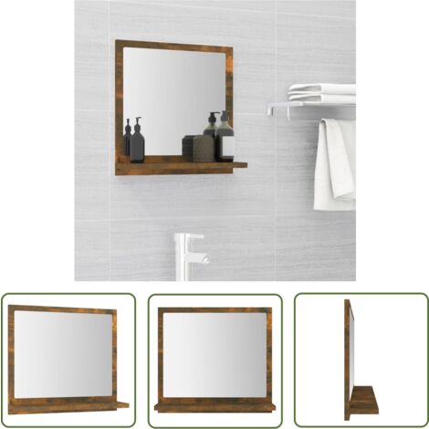 The Living Store Miroir de bain Chêne fumé 40x10,5x37 cm Bois d'ingénierie - Miroir De Salle De Bain - Miroir Mural - Meuble De Salle De Bain - Étagère Murale - Décoration Salle De Bain