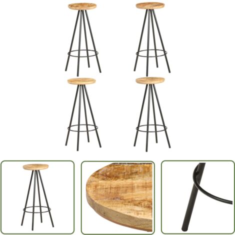 The Living Store Tabourets de bar lot de 4 bois de manguier brut - Tabouret De Bar - Tabourets De Bar - Tabouret En Bois - Tabourets En Bois - Mobilier Industriel (1/5)