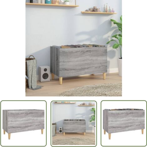 The Living Store Armoire à disques sonoma gris 74,5x38x48 cm bois d'ingénierie - Meuble À Disques - Armoire À Disques - Rangement Vinyl - Étagère Disque - Support Vinyle (1/5)