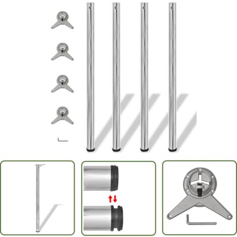 4 Pieds de table réglables en hauteur 1100 mm en métal chromé brillant