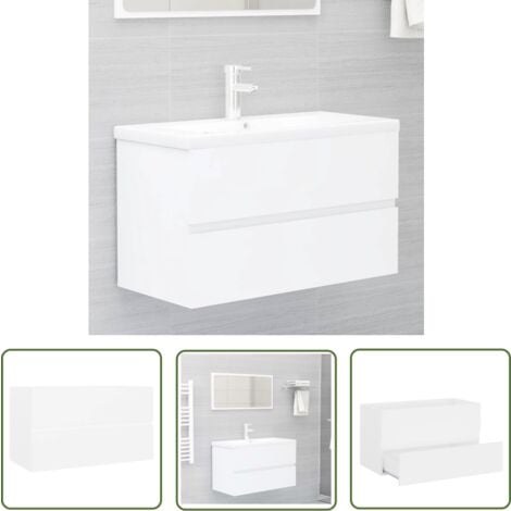 The Living Store Armoire d'évier Blanc 80x38,5x45 cm Bois d'ingénierie - Meuble De Salle De Bain - Armoire Lavabo - Rangement Salle De Bain - Meuble Blanc - Armoire Blanche