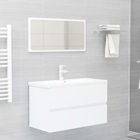 The Living Store Armoire d'évier Blanc 80x38,5x45 cm Bois d'ingénierie - Meuble De Salle De Bain - Armoire Lavabo - Rangement Salle De Bain - Meuble Blanc - Armoire Blanche