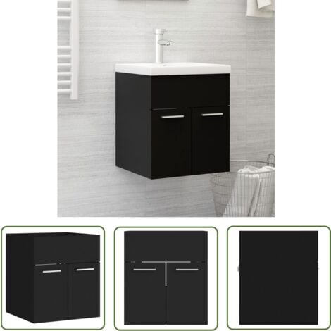 The Living Store Armoire d'évier Noir 41x38,5x46 cm Bois d’ingénierie - Armoire De Salle De Bain - Meuble Salle De Bain - Rangement Salle De Bain - Armoire Lavabo - Meuble Vasque