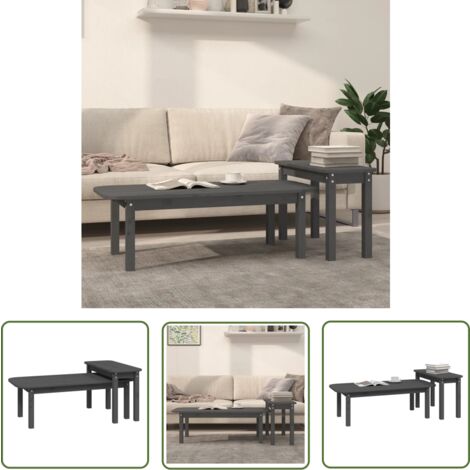 The Living Store Ensemble de tables basses 2 pcs Gris Bois massif de ...