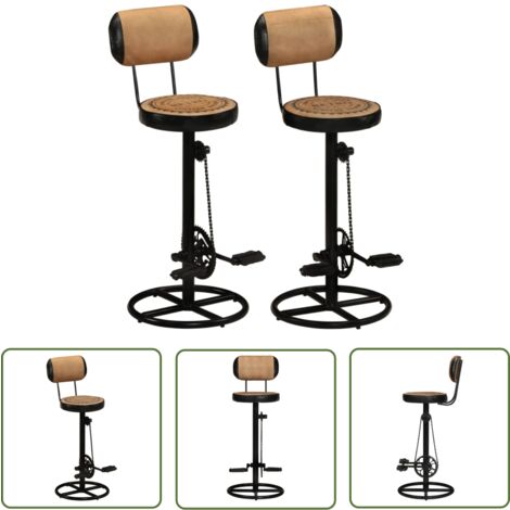 The Living Store Tabouret de bar imprimé en toile lot de 2 cuir chèvre véritable - Tabouret De Bar - Tabouret Cuisine - Fauteuil Bar - Chaise Haute - Mobilier Tendance (1/5)