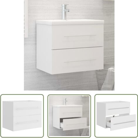 The Living Store Armoire d'évier Blanc 60x38,5x48 cm Bois d’ingénierie - Meuble Salle De Bain - Armoire Lavabo - Meuble Vasque - Rangement Salle De Bain - Commode Salle De Bain