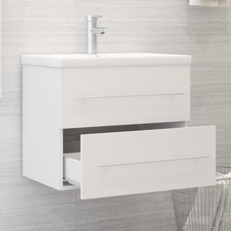 The Living Store Armoire d'évier Blanc 60x38,5x48 cm Bois d’ingénierie - Meuble Salle De Bain - Armoire Lavabo - Meuble Vasque - Rangement Salle De Bain - Commode Salle De Bain
