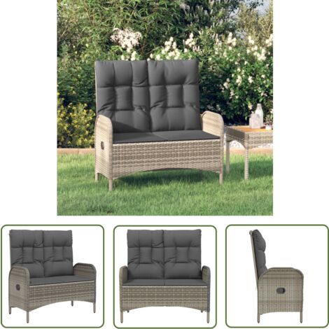 The Living Store Banc de jardin inclinable avec coussins 107 cm Poly rotin Gris - Banc De Jardin - Meuble De Jardin - Chaise De Jardin - Fauteuil De Jardin - Résine Tressée (1/5)