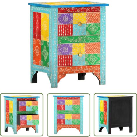 SWT Table De Chevet Peinte à La Main 40x30x50 Cm Bois De Manguier 2