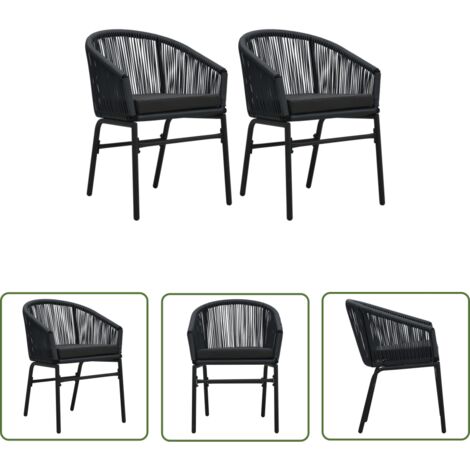 Springos Ensemble Mobilier Jardin Acapulco : 2 Chaises + Table Ronde 50 Cm Noir - Rotin PE, Métal, Verre Trempé - Résistant UV