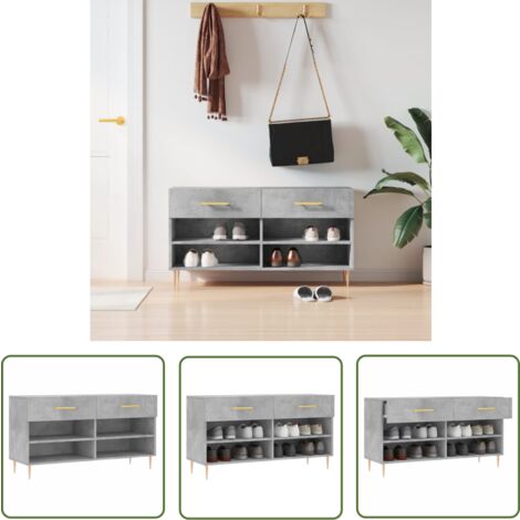 The Living Store Banc à chaussures gris béton 102x35x55 cm bois d'ingénierie - Meuble Range Chaussure - Banc Chaussure - Rangement Chaussures - Meuble Entrée - Rangement Maison (1/5)