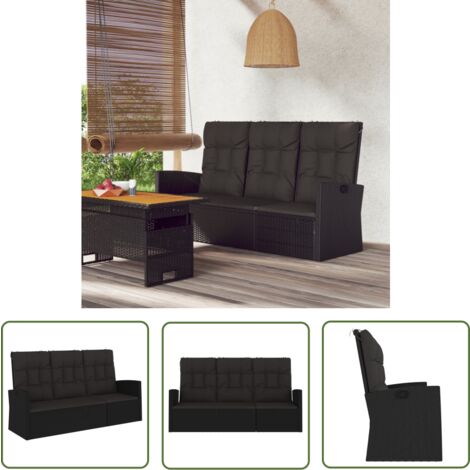 The Living Store Banc de jardin inclinable et coussins noir 173cm résine tressée - Banc De Jardin - Mobilier De Jardin - Chaise De Jardin - Banc Extérieur - Banc Inclinable (1/5)
