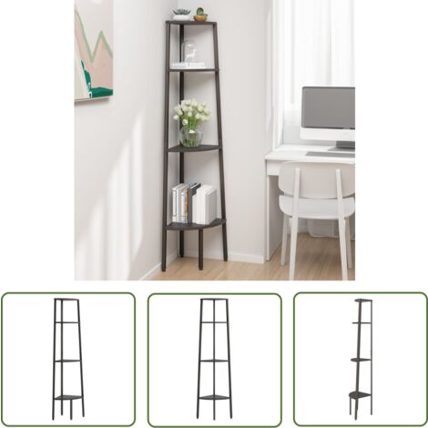 The Living Store Étagère d'angle 4 niveaux Noir 45,5x31,5x150 cm - Bibliothèque D'angle - Étagère Murale - Rangement Mural - Meuble D'appoint - Décoration Intérieure