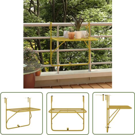 The Living Store Table de balcon Doré 60x40 cm Acier - Table De Balcon - Table Pliante - Table Extérieure - Meubles De Jardin - Décoration Extérieur (1/5)