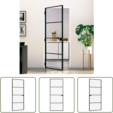 The Living Store Porte d'intérieur Noir 83x201,5 cm Trempé verre aluminium fin - Portes Intérieures - Porte Vitrée - Porte Design - Porte Aluminium - Porte Noire