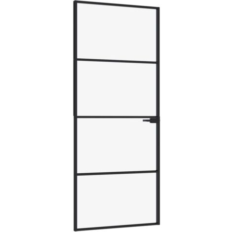 The Living Store Porte d'intérieur Noir 83x201,5 cm Trempé verre aluminium fin - Portes Intérieures - Porte Vitrée - Porte Design - Porte Aluminium - Porte Noire