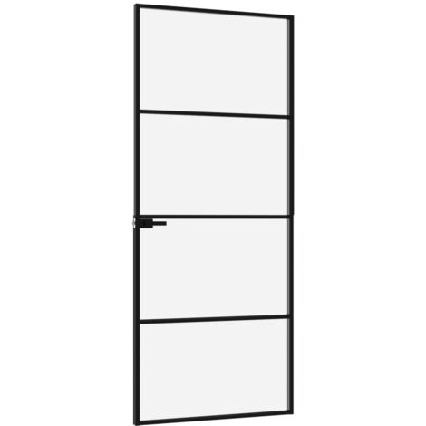 The Living Store Porte d'intérieur Noir 83x201,5 cm Trempé verre aluminium fin - Portes Intérieures - Porte Vitrée - Porte Design - Porte Aluminium - Porte Noire