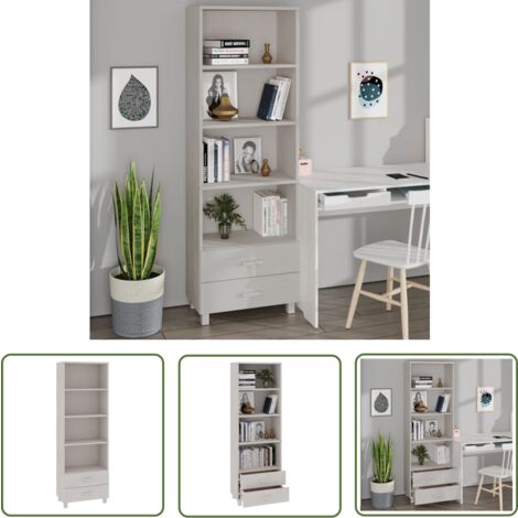 The Living Store Buffet HAMAR Blanc 60x35x180 cm Bois de pin massif - Buffet - Meuble De Rangement - Armoire - Commode - Bois Massif (1/5)