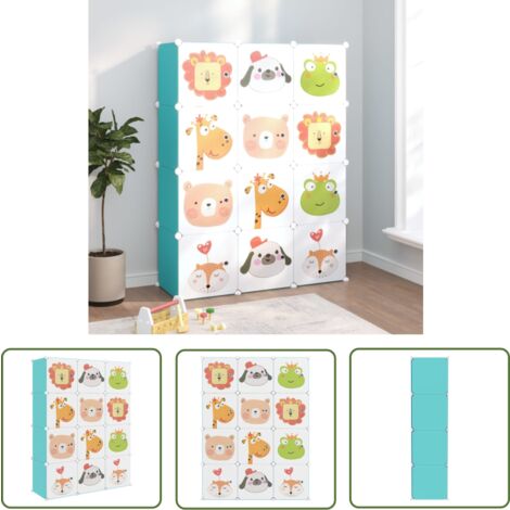 The Living Store Armoire de rangement pour enfants avec 12 cubes Vert PP - Meuble Enfant - Rangements Enfants - Armoire Rangement - Étagère Enfant - Organiseur Jouets