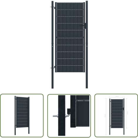 The Living Store Portail de clôture PVC et acier 100x124 cm Anthracite - Portail De Cloture - Portillon - Clôture Jardin - Porte De Jardin - Porte Aluminium