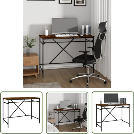 The Living Store Bureau chêne fumé 100x50x75 cm bois d'ingénierie et fer - Bureau Industriel - Bureau Chêne Fumé - Bureau Informatique - Meuble De Bureau - Style Industriel (1/5)