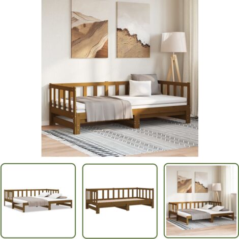 VidaXL Lit Coulissant Lit De Jour Lit D'Invité Sommier à Lattes Meuble De Chambre Salon Intérieur Marron Miel 2X(75x190) Cm Bois De Pin Massif