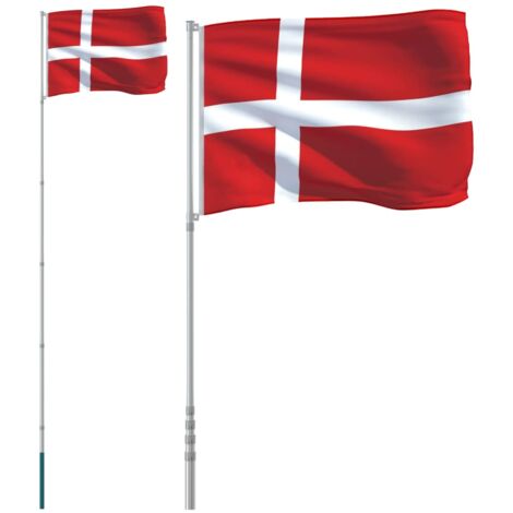 Drapeau du Danemark et mât 5,55 m Aluminium - The Living Store