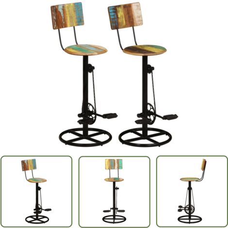 The Living Store Tabourets de bar lot de 2 bois de récupération massif - Tabouret De Bar - Tabouret De Cuisine - Chaise De Bar - Meuble Vintage - Mobilier Design (1/5)