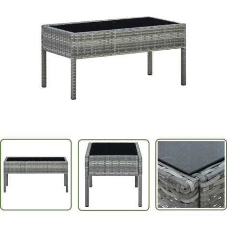 Table de jardin dessus en verre gris 100x55x73cm résine tressée vidaXL