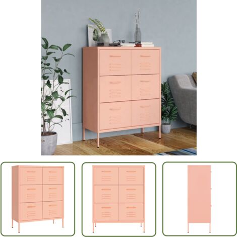 The Living Store Armoire à tiroirs Rose 80x35x101,5 cm Acier - Meuble De Rangement - Armoire À Tiroir - Armoire Rose - Meuble Acier - Organisation (1/5)