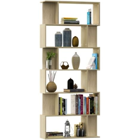 The Living Store Bibliothèque/Séparateur de pièce Chêne sonoma Bois d'ingénierie - Bibliothèque Murale - Bibliothèque Moderne - Bibliothèque Rustique - Étagère Murale - Rangement Intérieur
