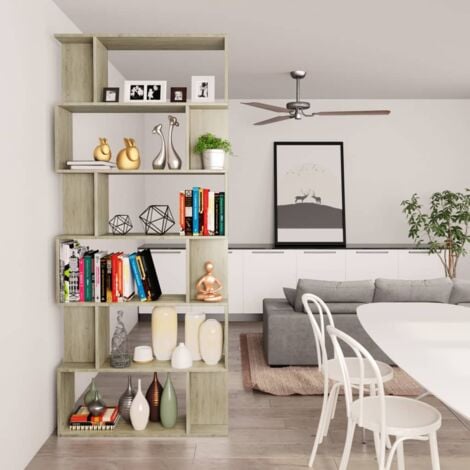The Living Store Bibliothèque/Séparateur de pièce Chêne sonoma Bois d'ingénierie - Bibliothèque Murale - Bibliothèque Moderne - Bibliothèque Rustique - Étagère Murale - Rangement Intérieur