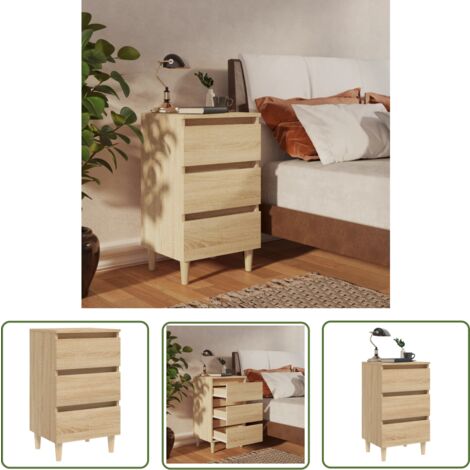 The Living Store Table de chevet avec pieds en bois chêne sonoma 40x35x69 cm - Table De Chevet - Meuble De Chambre - Table Nuit - Commode - Style Scandinave (1/5)