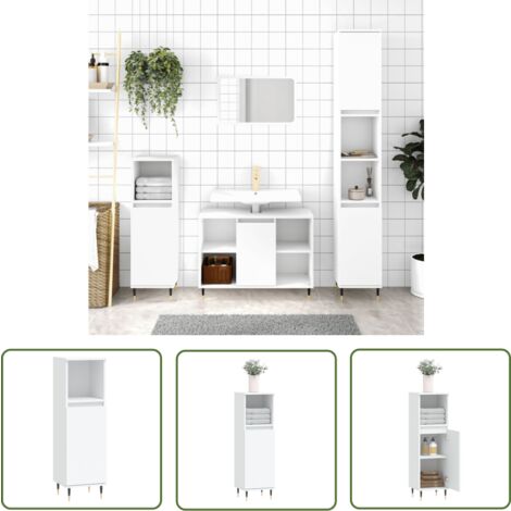 The Living Store Armoire de salle de bain blanc 30x30x100 cm bois d'ingénierie - Meuble De Salle De Bain - Armoire De Salle De Bain - Rangement Salle De Bain - Meuble Design - Armoire Blanche (1/5)