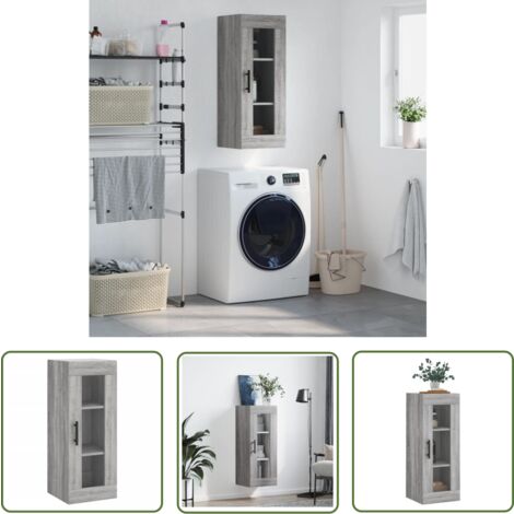 The Living Store Armoire murale sonoma gris 34,5x34x90 cm - Armoire Murale - Meuble Rangement - Armoire Suspendu - Buffet Haut - Meuble Salon (1/5)